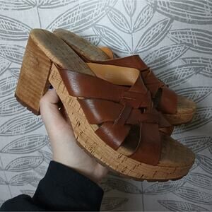 Kork Ease Charis Chunky Heel Sandals Brown Leather Straps Boho Summer 90s